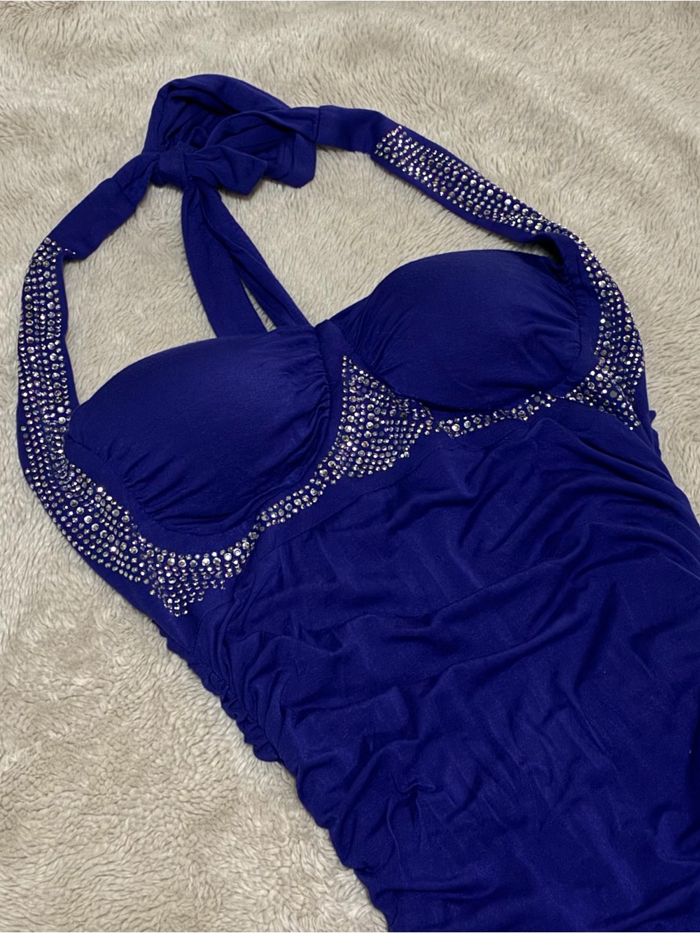 Ruched Halter Dress with Embellished Bust
